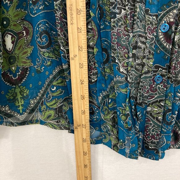 INC International Concepts Blouse Button Up size 20W Blue Sheer Artsy Romantic - Picture 6 of 10